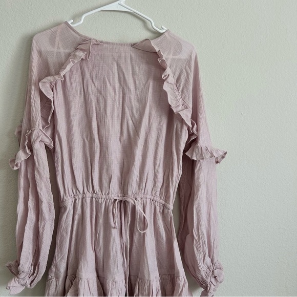 BOHO LONG SLEEVE FRILL DETAIL DRESS BLUSH | size small - Picture 8 of 11